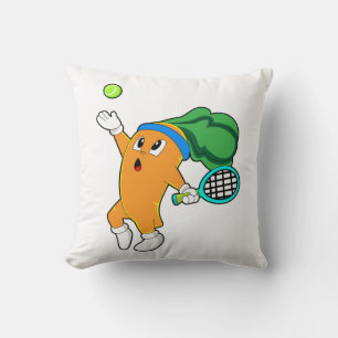Carrot at Tennis with Tennis racket Throw Pillow