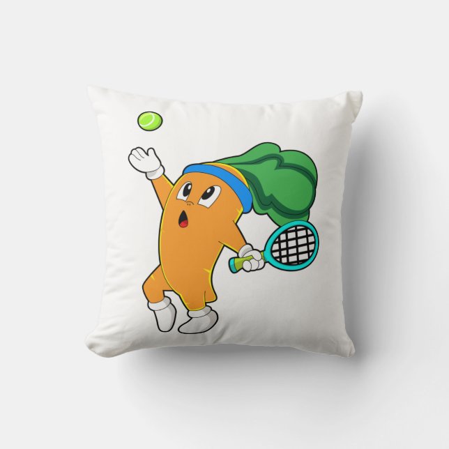 Carrot at Tennis with Tennis racket Throw Pillow (Front)