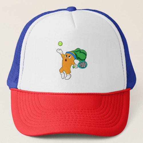 Carrot at Tennis with Tennis racket Trucker Hat