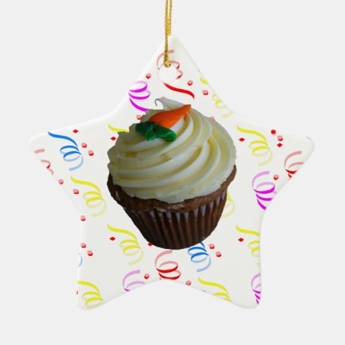 Carrot Cake Cupcake with Confetti Ceramic Ornament