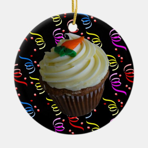 Carrot Cake Cupcake with Confetti Ceramic Ornament