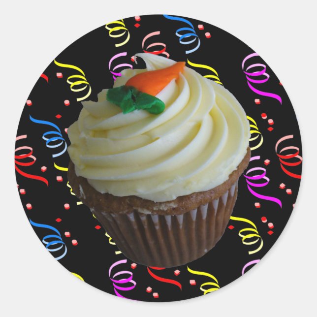 Carrot Cake Cupcake with Confetti Classic Round Sticker (Front)