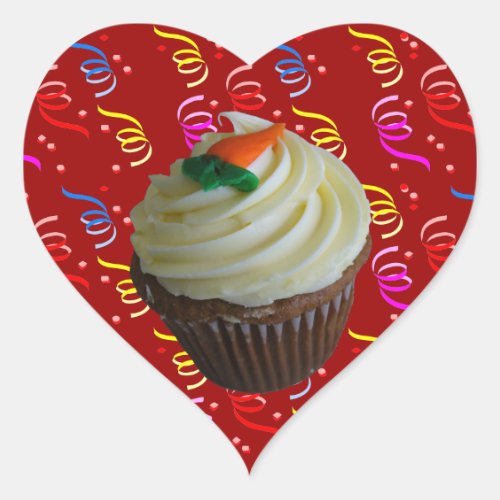 Carrot Cake Cupcake with Confetti Heart Sticker