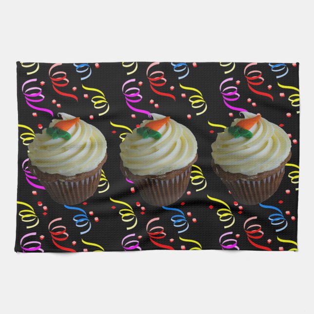 Carrot Cake Cupcake with Confetti Kitchen Towel (Horizontal)