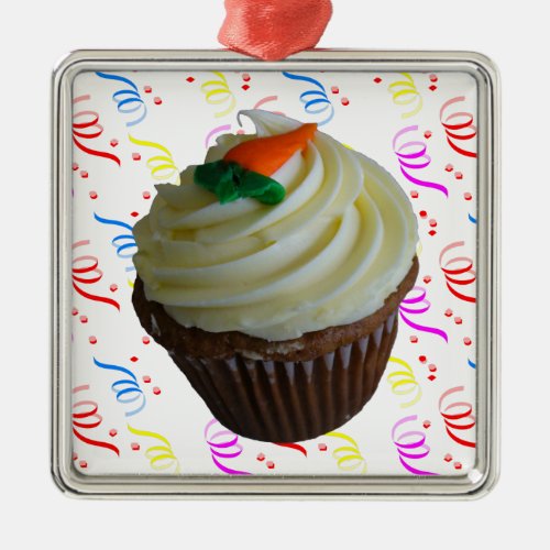 Carrot Cake Cupcake with Confetti Metal Ornament