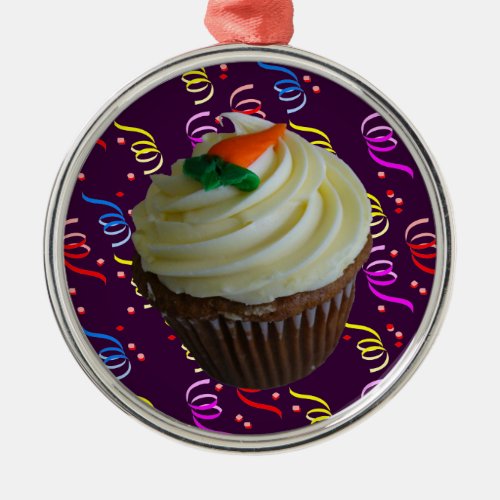 Carrot Cake Cupcake with Confetti Metal Ornament