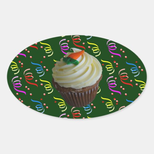 Carrot Cake Cupcake with Confetti Oval Sticker