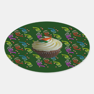 Carrot Cake Cupcake with Confetti Oval Sticker