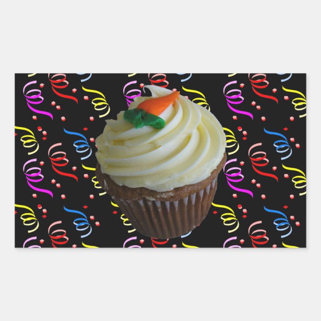 Carrot Cake Cupcake with Confetti Rectangular Sticker (Front)
