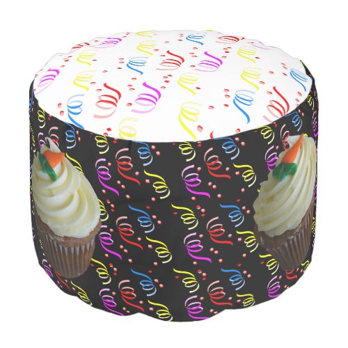 Carrot Cake Cupcake with Confetti Round Pouf