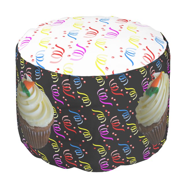 Carrot Cake Cupcake with Confetti Round Pouf (Angled Front)