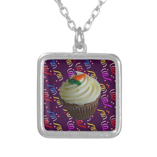 Carrot Cake Cupcake with Confetti Silver Plated Necklace