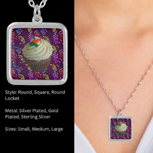 Carrot Cake Cupcake with Confetti Silver Plated Necklace