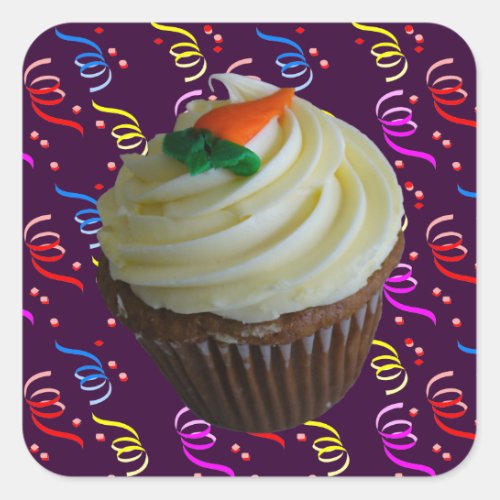 Carrot Cake Cupcake with Confetti Square Sticker