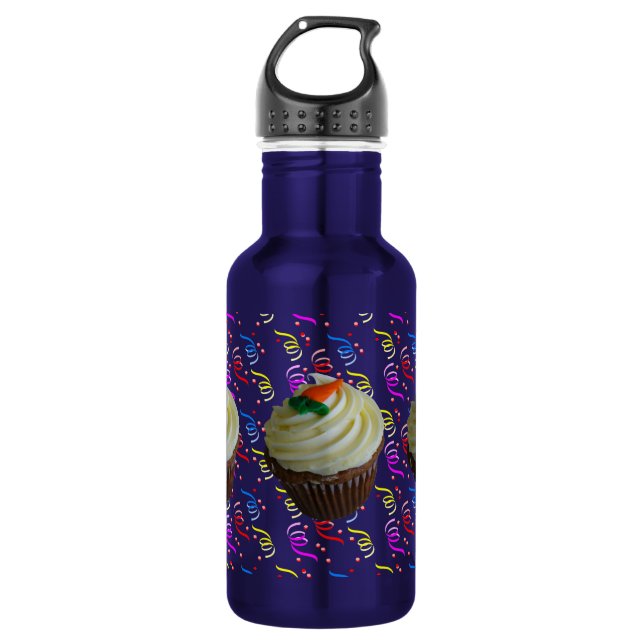 Carrot Cake Cupcake with Confetti Stainless Steel Water Bottle (Front)