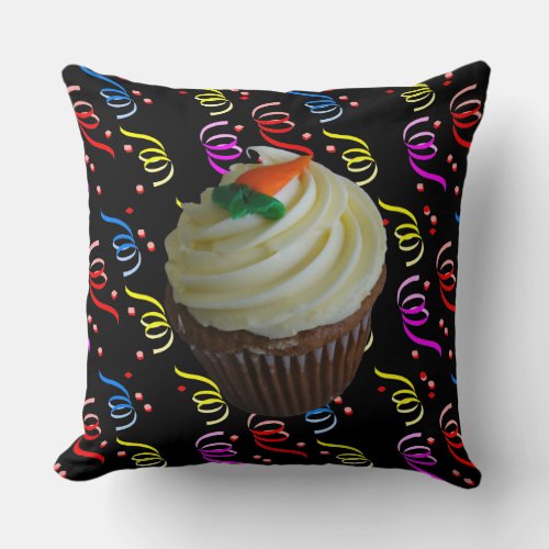 Carrot Cake Cupcake with Confetti Throw Pillow