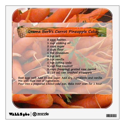 Carrot Cake Recipe Wall Decal