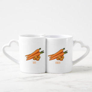 Carrot cartoon illustration coffee mug set