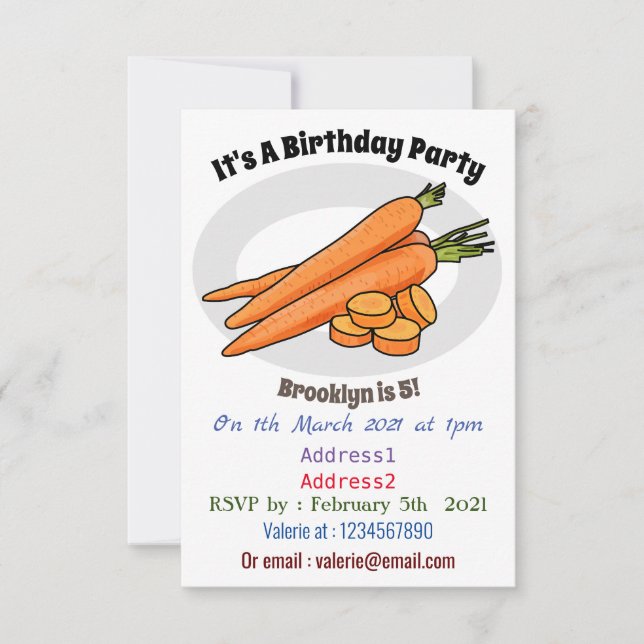 Carrot cartoon illustration invitation (Front)