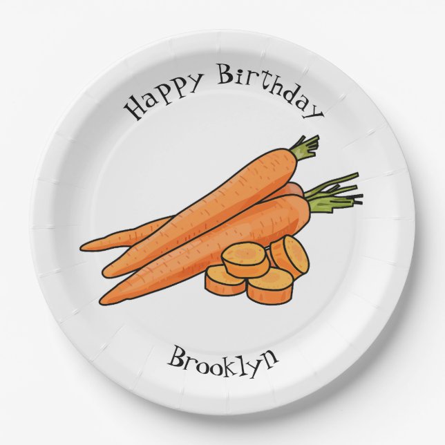 Carrot cartoon illustration paper plates (Front)