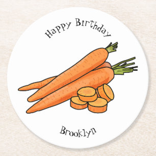 Carrot cartoon illustration round paper coaster