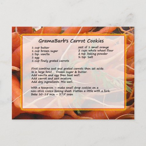 Carrot Cookies Recipe Postcard