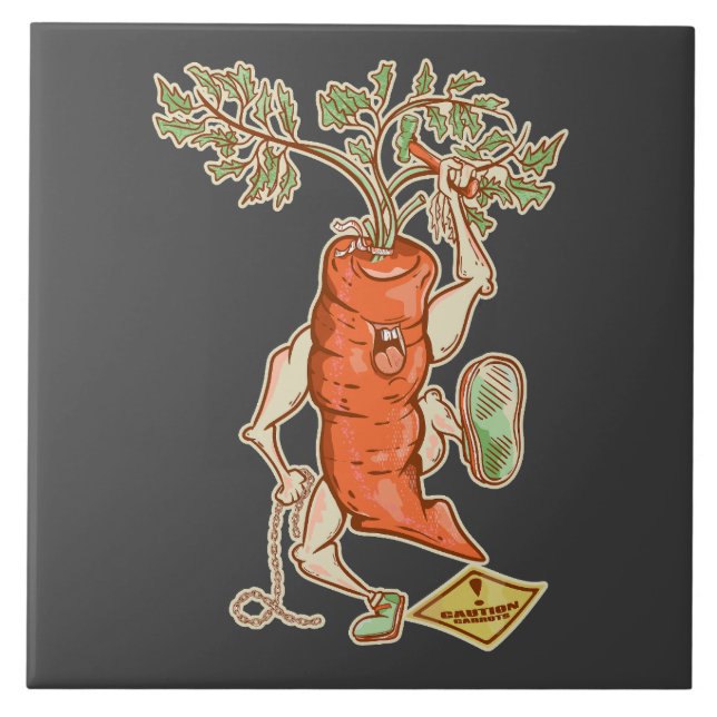 Carrot fighting Funny vegetable Ceramic Tile (Front)