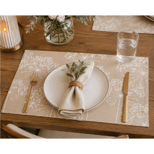 Carrot Flower Silhouette Soft Beige Cloth Placemat