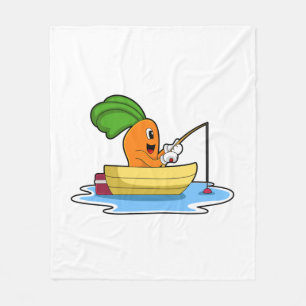Carrot in Boat at Fishing with Fishing rod Fleece Blanket