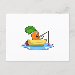 Carrot in Boat at Fishing with Fishing rod Postcard