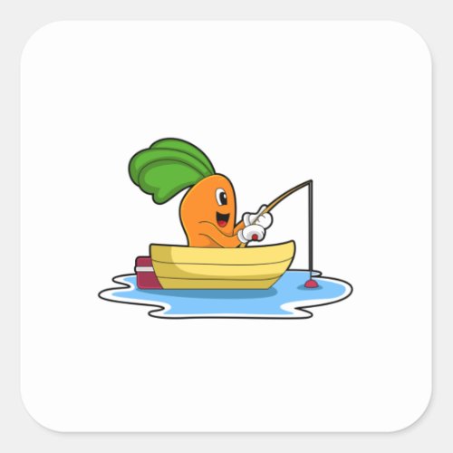 Carrot in Boat at Fishing with Fishing rod Square Sticker
