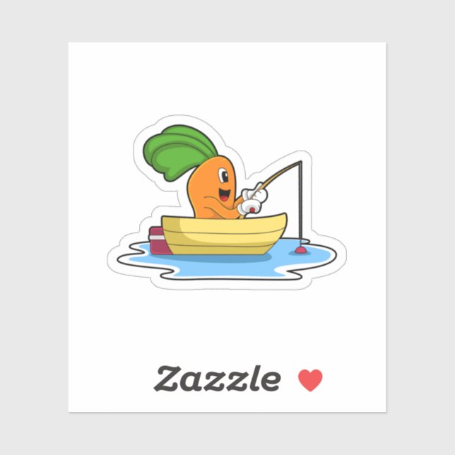 Carrot in Boat at Fishing with Fishing rod Sticker (Sheet)