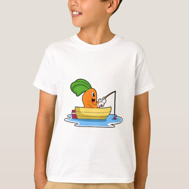 Carrot in Boat at Fishing with Fishing rod T-Shirt (Front)