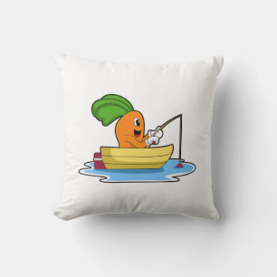Carrot in Boat at Fishing with Fishing rod Throw Pillow