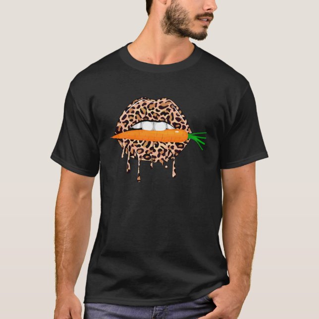 Carrot Leopard Print Lips Funny Vegan Vegetarian V T-Shirt (Front)