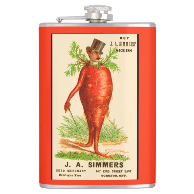 carrot man Victorian trade card Hip Flask (Front)