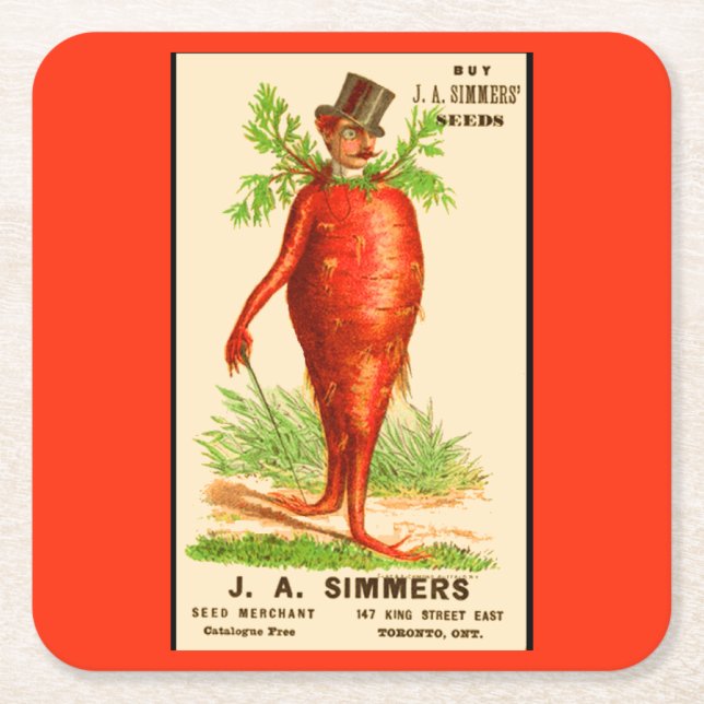 carrot man Victorian trade card Square Paper Coaster (Front)