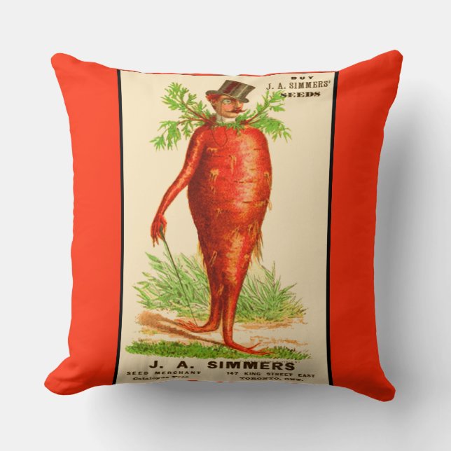 carrot man Victorian trade card Throw Pillow (Front)