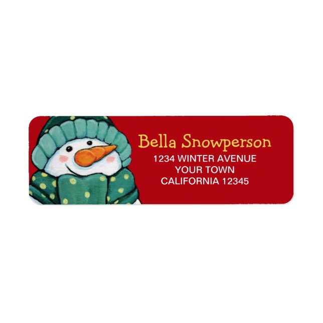 Carrot Nose Snowman in Green Illustration Label (Front)