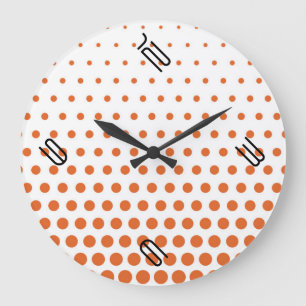 Carrot Orange Polka Dot Modern White Large Clock