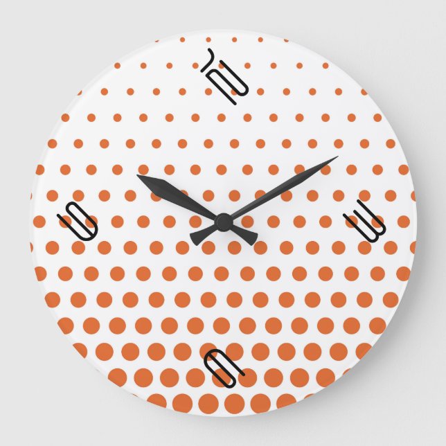 Carrot Orange Polka Dot Modern White Large Clock (Front)