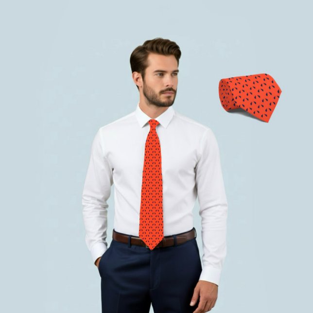 Carrot Orange Tie with Small Navy Geometric (Creator Uploaded)