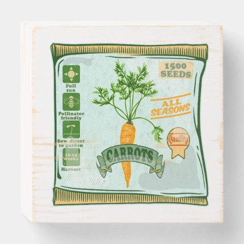 Carrot seeds growing veggies wooden box sign