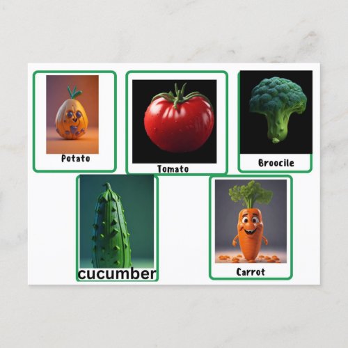 Carrot vegetable reading flashcards for adultkid postcard