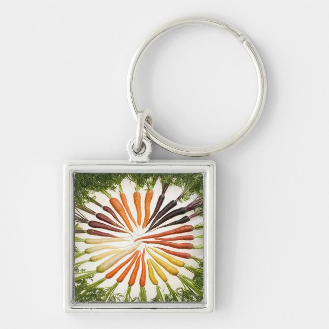 Carrot Vegetables Colorful Rainbow Pattern Garden Keychain (Front)