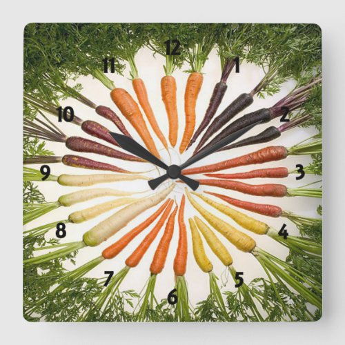Carrot Vegetables Colorful Rainbow Pattern Garden Square Wall Clock