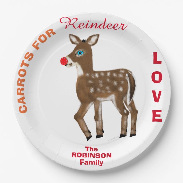 Carrots for Reindeer Family Name Paper Plates (Front)