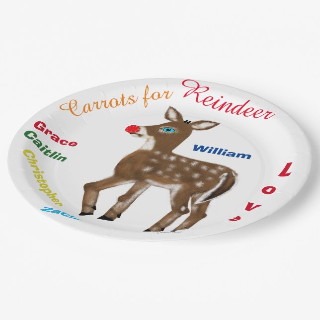 Carrots for Reindeer Kids Names Paper Plates (Angled)