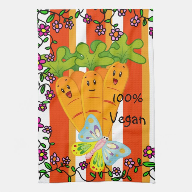 Carrots Orang Stripe 100% Vegan Kitchen Hand Towel (Vertical)