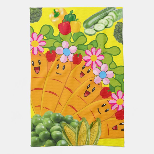 Carrots Pees Floral Kitchen Hand Towel (Vertical)